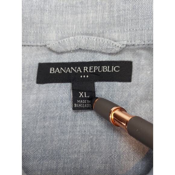 Banana Republic Shirt Mens XL Blue-Gray Linen Blend Button Up Preppy Collared - Picture 4 of 12